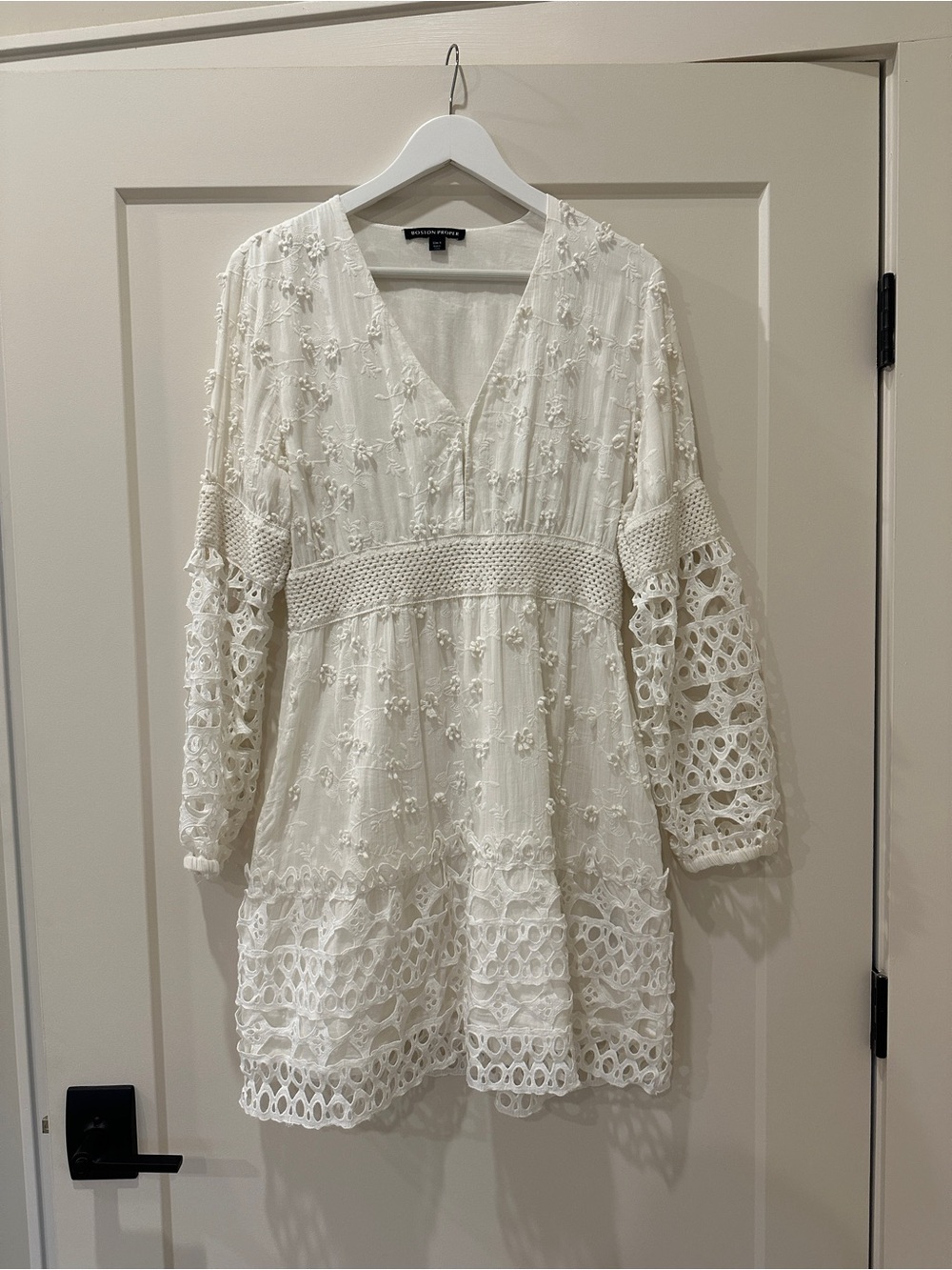 Boston Proper White Embroidered Mini Dress